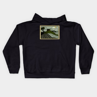 The hillside - Woodcut print styled illustration Kids Hoodie